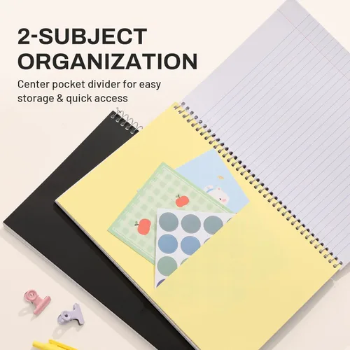 Miniatura 4 de SUNEE Spiral Notebook, 2-Subject, College Ruled Paper, 6" x 9-1/2", 80 Sheets, Spiral Notebooks for School, Black