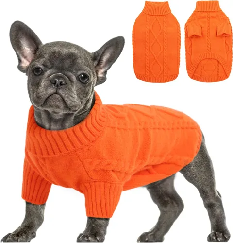Miniatura 14 de Queenmore - Suéter de punto trenzado con cuello alto para perros pequeños, para climas fríos, para chihuahua, bulldog, teckel, carlino y yorkie, XS