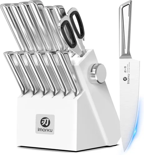 Miniatura 7 de imarku Juego de cuchillos con bloque de cuchillos, 14 cuchillos de cocina de acero inoxidable de alto carbono con afilador integrado, apto