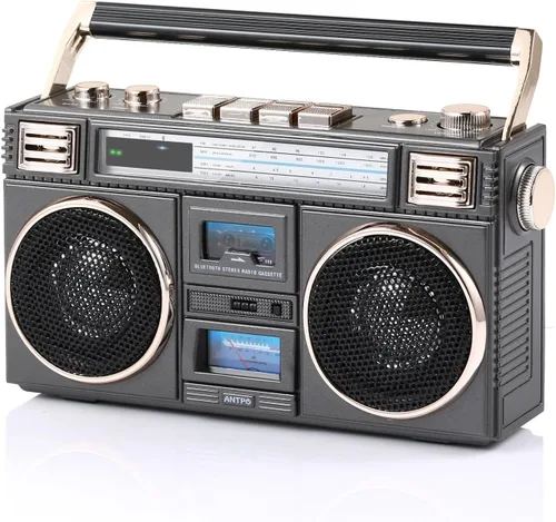 ANTPO - Altavoz retro vintage con Bluetooth, decoración vintage, pequeños altavoces inalámbricos, radio estéreo portátil FM con altavoces de graves