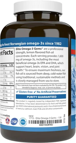 Miniatura 3 de Carlson - Gemas Elite Omega-3, 1600 mg de ácidos grasos omega-3 incluyendo EPA y DHA, suplemento de aceite de pescado noruego, capturado