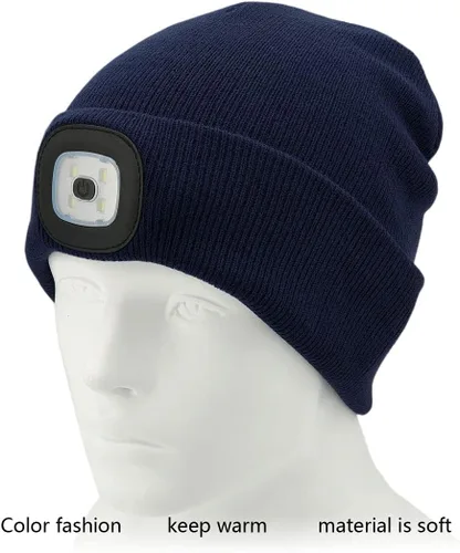 Miniatura 42 de CENSGO Gorro unisex con luz LED recargable por USB, regalos para papá, padre, hombres, marido, cálido gorro de punto