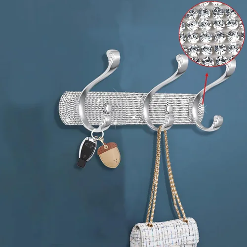 Miniatura 8 de BlackFish Soporte para Perchero de Montaje, Diamantes de Imitación Plateados Brillantes Montado en la Pared 5 Ganchos, Ganchos para Llaves