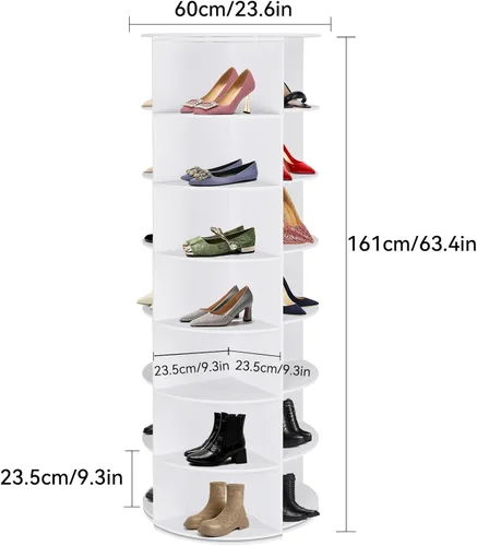 Miniatura 8 de Zapatero giratorio de 7 niveles, organizador de almacenamiento de zapatos de 360°, color blanco