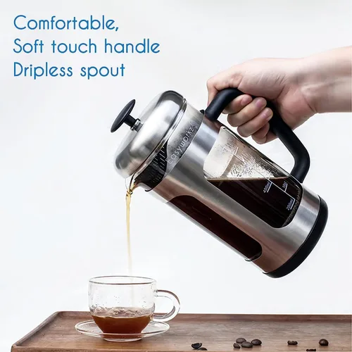 Miniatura 4 de Easyworkz Prensa francesa de acero inoxidable 34 oz Cafetera Tetera con mango de agarre suave Plateado