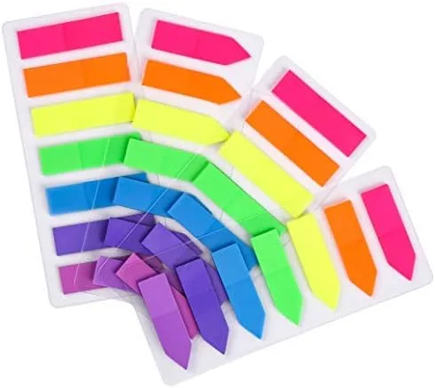 Lysas 4 juegos de marcadores de página de neón, pestañas de índice de colores, notas adhesivas fluorescentes para marcadores de página, 560 unidades