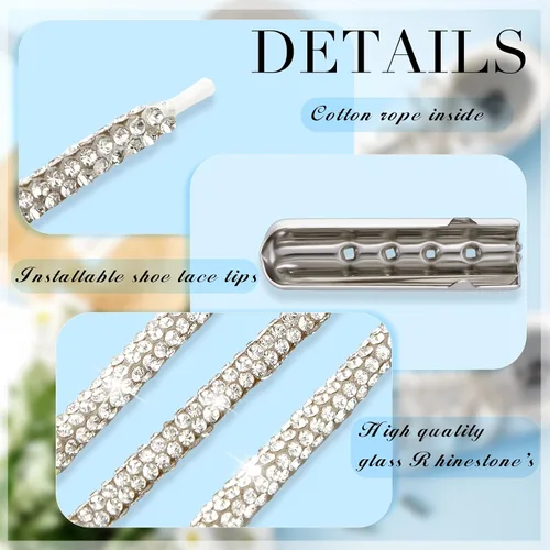 Miniatura 3 de MTLEE Cordones de zapatos con diamantes de imitación, cordones de diamantes de imitación con capucha y cordones de purpurina para zapatillas