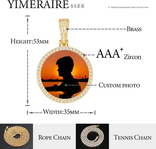 Miniatura 7 de YIMERAIRE Picture Necklace Personalized Photo Blank Pendants Charms Necklace Custom Picture Necklaces Round/Heart/Angel Wings Rhinestone Bezel