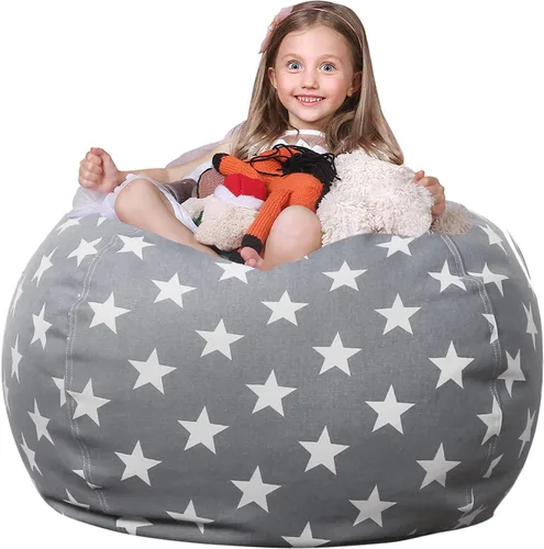 Miniatura 15 de WEKAPO Puf de almacenamiento de animales de peluche para niños, puf con cremallera rellenable para organizar juguetes de peluche, lona de algodón