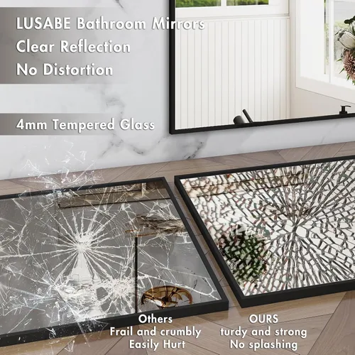 Miniatura 3 de Espejo de baño con marco de metal negro mate, espejo rectangular de tocador de 55 x 36 pulgadas, espejo de pared rectangular grande, antioxidante