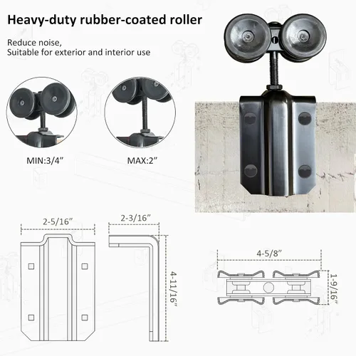 Miniatura 5 de DIYHD Herrajes para Puerta de Granero Bypass de Servicio Pesado de 6 Pies, Kit de Puerta Exterior Deslizante con Riel Tipo Caja Negro, Carga Máxima