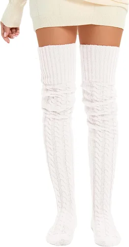 Miniatura 8 de SherryDC Calcetines hasta el muslo de punto trenzado para mujer, calentadores de piernas, extra largos por encima de la rodilla, medias altas