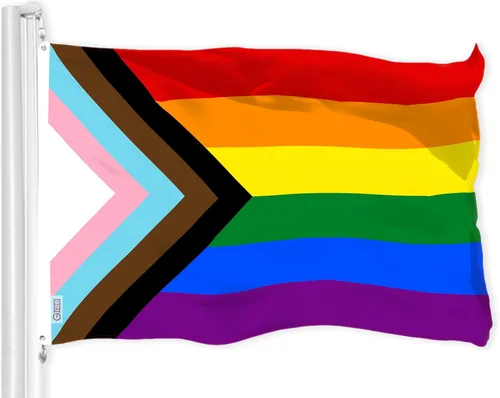 G128 LGBT Progress - Bandera del orgullo arcoíris | 3 x 5 pies | LiteWeave Pro Series Impreso poliéster 150D | Interior y exterior, colores