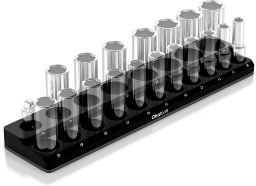 Miniatura 15 de Olsa Tools Portadados magnético, para dados métricos con cuadros de mando de 1/2 pulgada, color rojo, caben 19 dados, organizador de herramientas