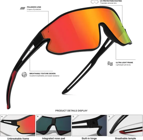 Miniatura 29 de Lentes de sol para niños, lentes de sol de béisbol juveniles, polarizados, deportivos, ciclismo, para niños y niñas, marco ligero