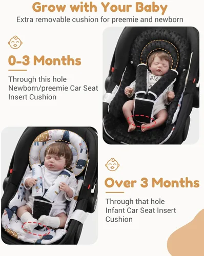 Miniatura 2 de BOMOLOUR Inserto de Asiento de Coche para Bebés con Cojín Removible para Recién Nacido, Inserto Reversible para Asiento de Coche con Soporte