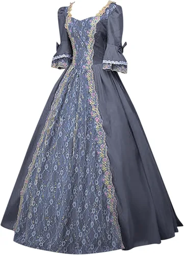 Miniatura 5 de Vestido renacentista para mujer, vestido de princesa de manga codada, vestido de encaje victoriano, tamaño grande, vestidos renacentistas rosa