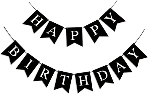 Pancarta de Feliz Cumpleaños, Decoraciones Negras de Feliz Cumpleaños Letrero de Cumpleaños para Decoración de Fondo de Fiesta de Cumpleaños,