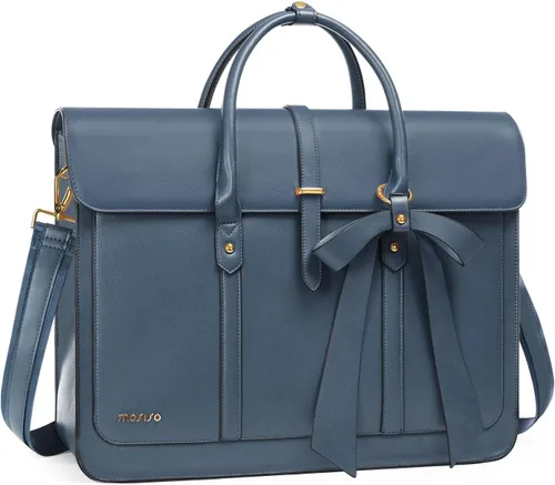 Miniatura 16 de MOSISO Bolsa para computadora portátil para mujer, de piel sintética, mochila convertible, bolsa de viaje para computadora con lazo