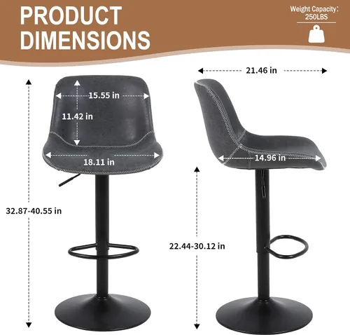 Miniatura 3 de Juego de 2 taburetes de bar, taburetes de bar giratorios de altura de mostrador con respaldo, sillas de bar ajustables, taburete alto sin brazos