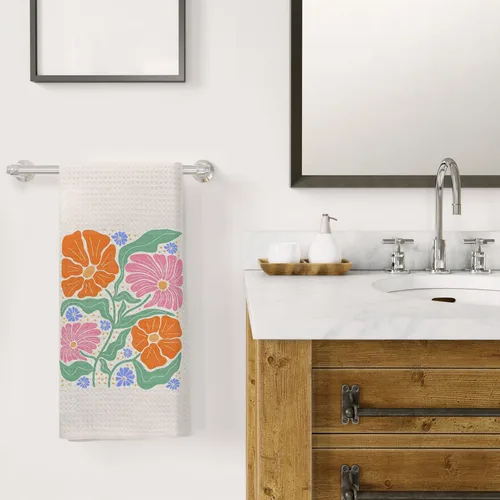Miniatura 4 de Toallas de cocina bohemias con diseño floral, estilo retro de los años 70, diseño de flores bohemias decorativas para baño, toallas de cocina