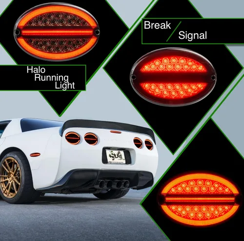Miniatura 5 de SLK Luces C5 Paquete de 3 piezas de luces traseras ahumadas, luz de freno LED de láser y halo, marcadores laterales con arnés para flash hiperactivo