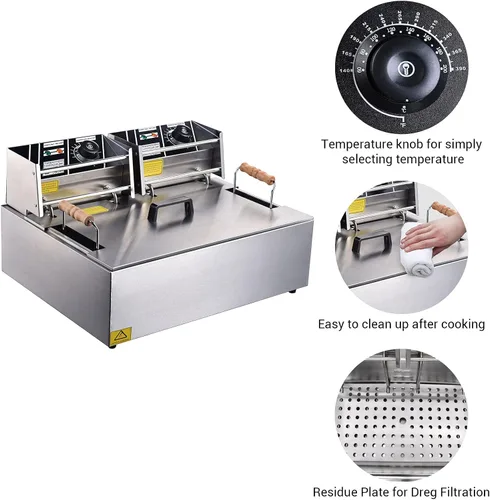 Miniatura 6 de Ampersand Shops - Freidora eléctrica comercial de 20 litros con cabezales eléctricos duales para papas fritas, maíz, perros, pollo frito, calidad