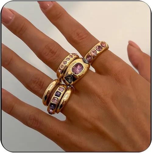 Chunky Gold Rings for Women Non Tarnish Travel Mothers Day Gifts Thick Adjustable Stackable Wedding Gold Plated Vintage Rings Set Size 8 Two Piece