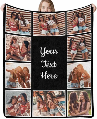 Miniatura 27 de InterestPrint Manta personalizada con nombre, 6 fotos, manta personalizada para aniversario, boda, para marido, esposa, amantes, 6 tamaños
