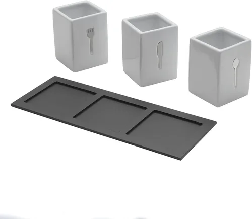 Miniatura 2 de Towle Living Carrito de cerámica de 3 piezas con bandeja de madera, blanco, negro