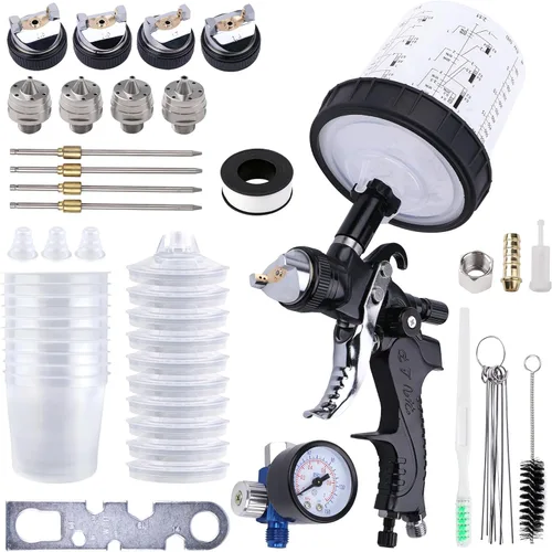 Miniatura 9 de Pistola pulverizadora HVLP con 10 tazas desechables de pintura de 600ML, 4 boquillas, 1.4/1.7/2.0/2.5mm, kit de pistola pulverizadora de pintura