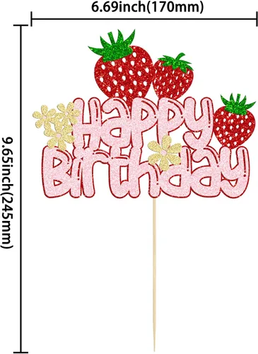 Miniatura 3 de 1 paquete de decoración de pastel de fresa con purpurina para temática de frutas, baby shower, fiesta de cumpleaños de niños, suministros