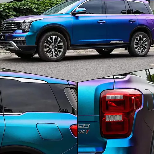 Miniatura 11 de Vinilo adhesivo de coche de color morado metálico brillante a azul camaleón, cinta adhesiva de película adhesiva de liberación de aire