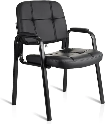 CLATINA Silla de cuero para invitados de oficina, silla de recepción sin ruedas con reposabrazos y soporte de madera, sillón de escritorio