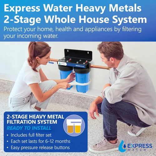 Miniatura 2 de Express Water - Sistema de filtro de agua para toda la casa - Sistema de filtración de agua de 2 etapas - Filtros de sedimentos y KDF - Reduce