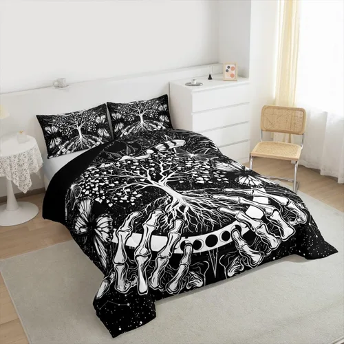 Miniatura 4 de Erosebridal Edredón de árbol de la vida, ropa de cama bohemia con diseño de mariposa y mariposa, edredón de fase lunar hippie, edredón acolchado