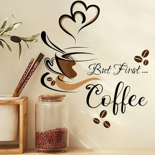 Miniatura 3 de iMagitek Calcomanías de pared de café negro para despegar y pegar, taza de té, café con leche, calcomanías de pared para bar, cafetería, pub