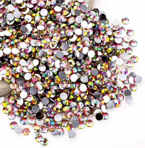 Miniatura 118 de Diamantes de imitación AB verdes a granel, 5000 piezas de diamantes de imitación de fondo plano redondos de gelatina AB sin fijación térmica, gemas