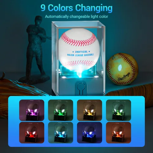 Miniatura 3 de Vitrina de béisbol con luz LED, estuche de béisbol acrílico para exhibición, soporte de béisbol iluminado, protector UV, estuche transparente