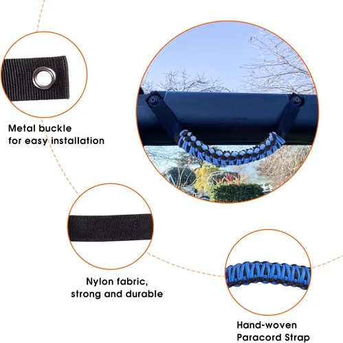 Miniatura 5 de Asas de agarre de barra antivuelco, mango de agarre de paracord para accesorios Ford Bronco 2021 2022 2023 2024 2025 2 puertas 4 puertas, paquete