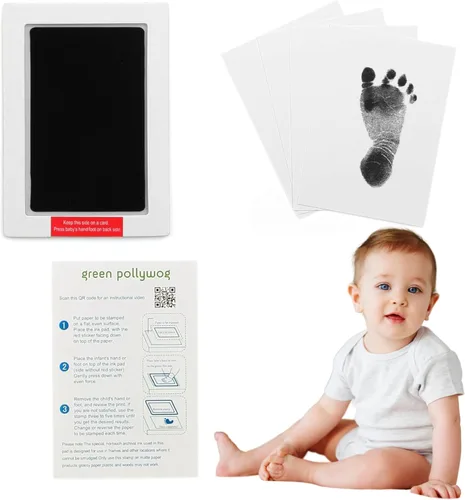 Green Pollywog Clean Touch - Almohadilla sin tinta | No tóxico, extra grande | Kit de huellas y huellas de manos para bebés | Tinta segura para