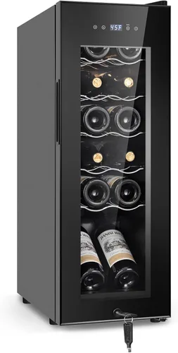 Miniatura 20 de Tylza Refrigerador de vino de 8 botellas, bodega con puerta de vidrio templado de baja emisión, pantalla táctil LED, cerradura, sin escarcha, sin