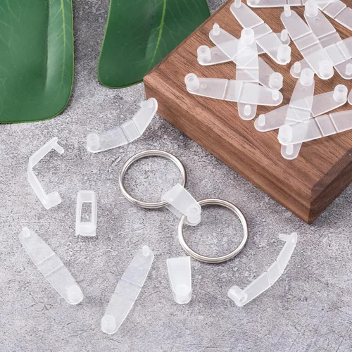 Miniatura 5 de OIIKI 100 clips de plástico para llavero, conector acrílico transparente, pestañas a presión, tarjetero para llaves, anillos, oficina, tarjetas