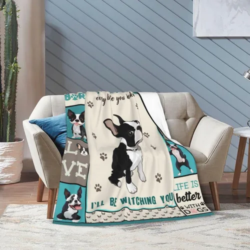 Miniatura 4 de Boston Terrier - Manta ultra suave y acogedora de felpa linda para amantes de los perros Boston, manta de franela de forro polar, ligera, mullida