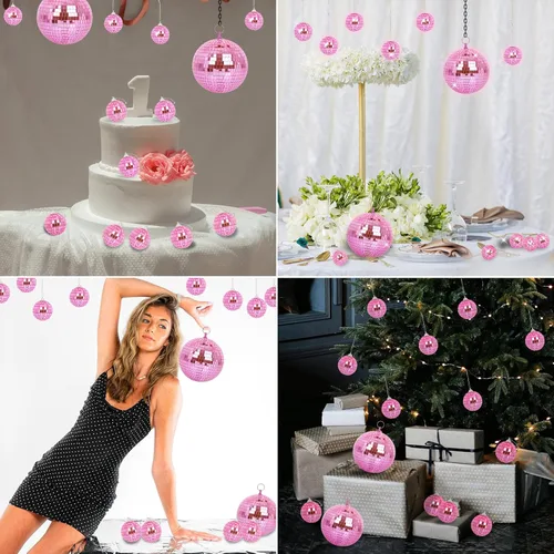 Miniatura 5 de Paquete de 14 bolas de espejo, adornos de bola de disco colgantes para DJ, escenario, club, boda, vacaciones, decoración de fiesta, hogar, 6