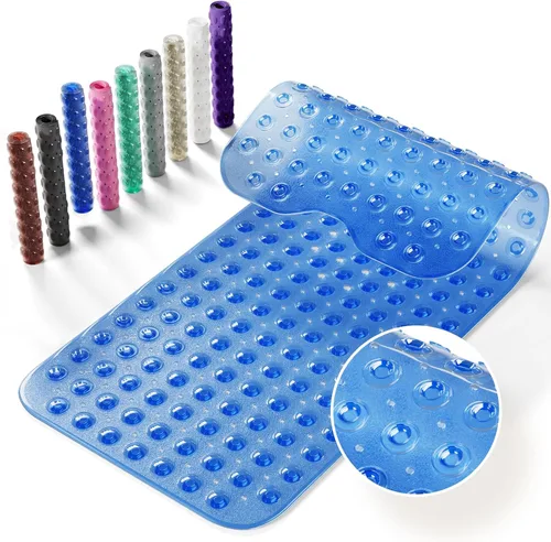 Miniatura 15 de Alfombrilla antideslizante para bañera, extra grande de 39x16 pulgadas con agujeros de drenaje y ventosas, lavable a máquina, color negro