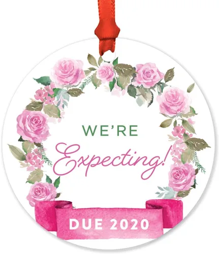 Miniatura 66 de Andaz Press Adorno de Navidad de madera grabado con láser para aniversario de boda, 1 año juntos, Navidad 2025, pancarta de flores rosas, 1 paquete