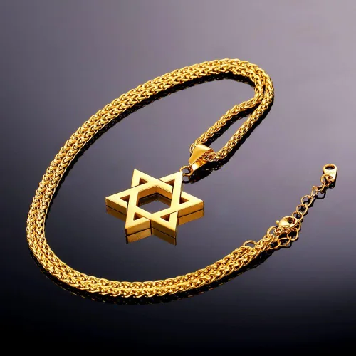 Miniatura 81 de U7 - Collar con Estrella de David para hombres y mujeres, dije hexagonal de acero inoxidable con cruz/piedra de rubí/collares clásicos judíos