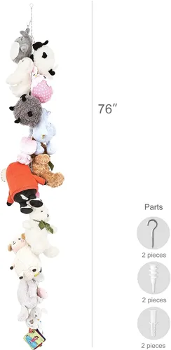 Miniatura 5 de Mkono Cadena de almacenamiento de metal para animales de peluche, organizador de 20 clips para juguetes de niños, soporte de exhibición para cuarto