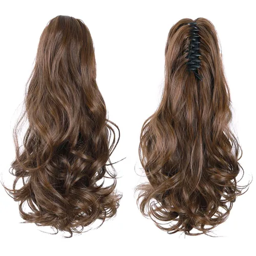 Miniatura 3 de Extensiones de cabello castaño para mujer, pinza de extensiones de cola de caballo, postizo rizado de 16 pulgadas, extensiones de cola de caballo